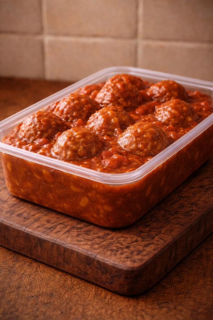 Ballen in tomatensaus met aardappelbereiding