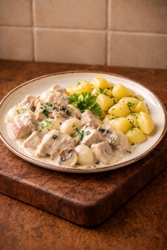 Kalfsblanquette met aardappelbereiding