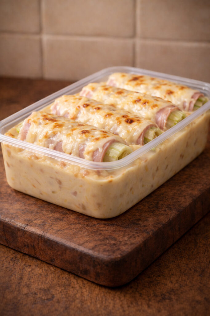 Hespenrollen met prei en aardappelbereiding